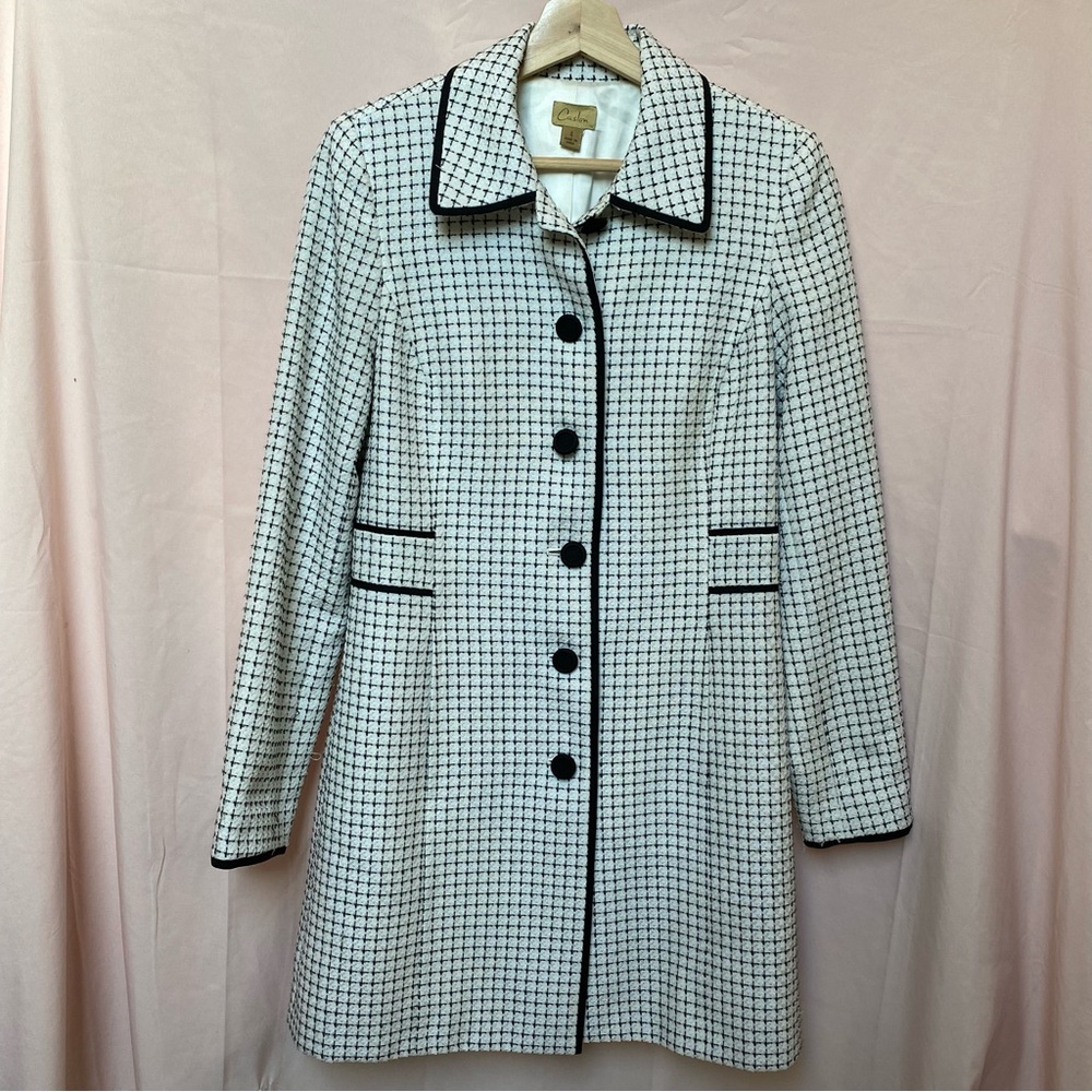 VTG Caslon Women's Tweed Car Coat Size US 4 B&W Plaid Y2K 2005 Devil Wears Prada